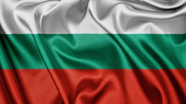 Bulgaristan 'ın dalgalı arka planında dalgalanan gerçekçi kumaş kumaş ipek saten bayrağını kapatın. Ülkenin ulusal sembolü. 3 Mart, Mutlu Günler konsepti