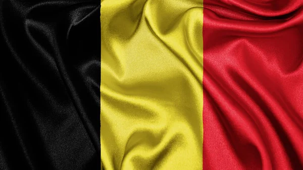 Närbild Realistisk Textur Tyg Textil Silke Satin Flagga Belgien Viftande — Stockfoto