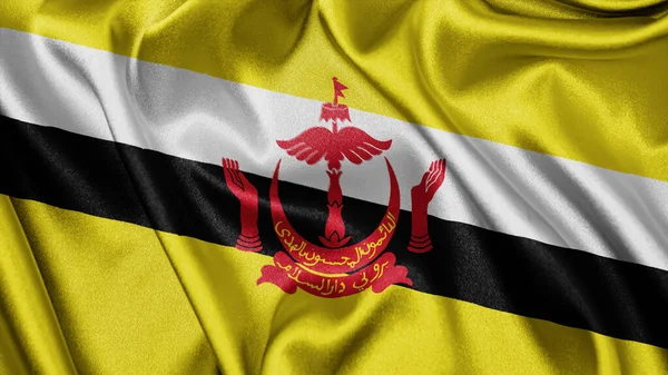 Feche Tela Textura Realista Bandeira Cetim Seda Têxtil Brunei Acenando — Fotografia de Stock