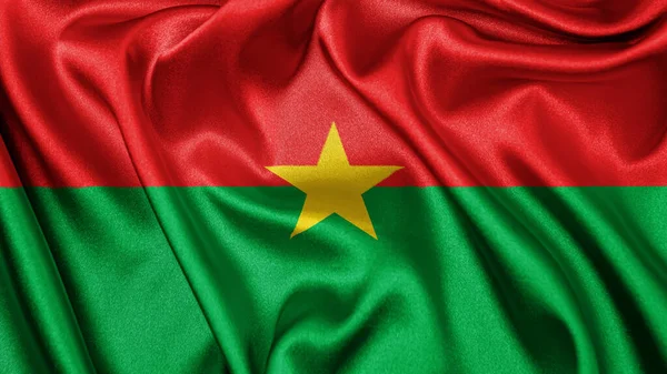 Закрыть Реалистичные Текстурные Ткани Текстильный Шелковый Флаг Буркина Фасо Размахивая — стоковое фото