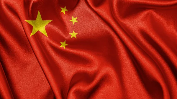 Закрыть Реалистичные Текстурные Ткани Ткань Шелковый Атласный Флаг Китая Размахивая — стоковое фото