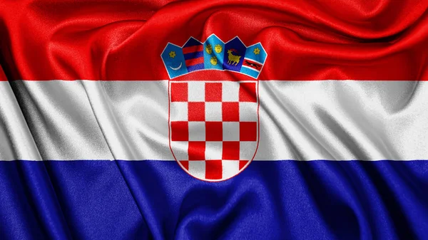 Menutup Bendera Satin Sutra Tekstil Kain Realistik Kroasia Melambaikan Latar — Stok Foto