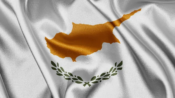 Close Realistic Texture Fabric Textile Silk Satin Flag Cyprus Waving — Stock Photo, Image