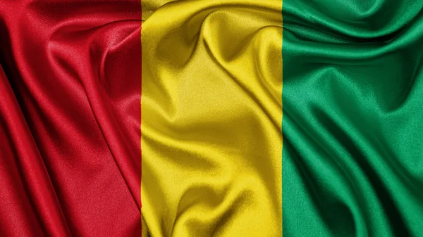 Закрыть Реалистичные Текстурные Ткани Ткань Шелковый Атласный Флаг Гвинеи Размахивая — стоковое фото