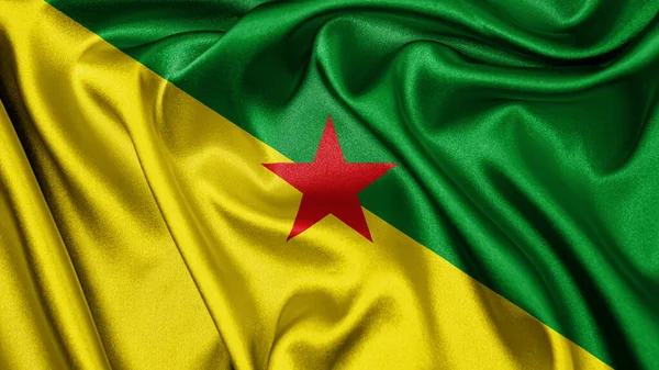 Закрыть Реалистичные Текстурные Ткани Ткань Шелковый Атласный Флаг Французской Гвианы — стоковое фото