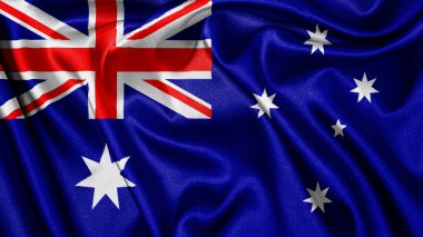 Heard Adası ve McDonald Adaları 'nın dalgalanan arka planının gerçekçi kumaş kumaş kumaş ipeği saten bayrağını kapatın. Ülkenin ulusal sembolü. Mutlu Günler konsepti