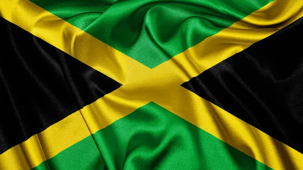 Close Realistische Textuur Stof Textiel Zijde Satijnen Vlag Van Jamaica — Stockfoto