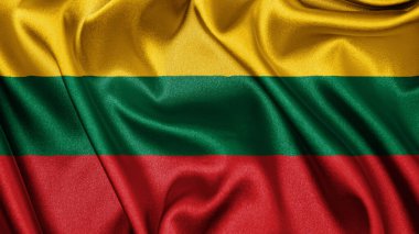 Litvanya 'nın dalgalanan arka planının gerçekçi kumaş kumaş kumaşlı saten bayrağını kapatın. Ülkenin ulusal sembolü. 11 Mart, Mutlu Günler konsepti