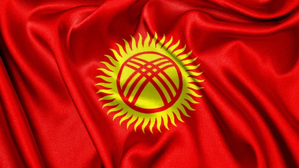 Close Realistic Texture Fabric Textile Silk Satin Flag Kyrgyzstan Waving — Stockfoto