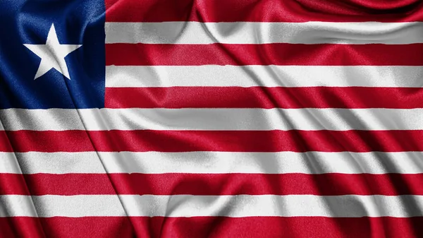 Liberya 'nın dalgalanan arka planının gerçekçi kumaş kumaş kumaş ipek saten bayrağını kapatın. Ülkenin ulusal sembolü. 26 Temmuz, Mutlu Günler konsepti