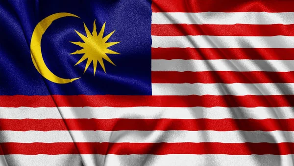 Nahaufnahme Realistische Textur Stoff Textil Seide Satin Flagge Von Malaysia — Stockfoto