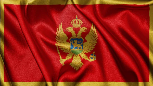 Close Realistic Texture Fabric Textile Silk Satin Flag Montenegro Waving — Zdjęcie stockowe