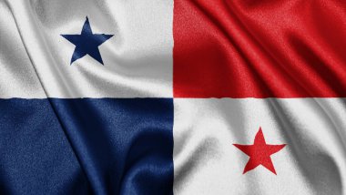 Panama 'nın dalgalanan arka planının gerçekçi dokusu, kumaş ipeği saten bayrağını kapat. Ülkenin ulusal sembolü. 3 Kasım, Mutlu Günler konsepti