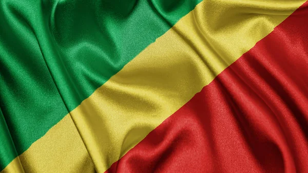 Закрыть Реалистичные Текстурные Ткани Ткань Шелковый Атласный Флаг Республики Конго — стоковое фото