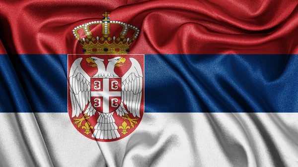 Menutup Bendera Satin Sutra Tekstil Kain Realistik Serbia Melambaikan Latar — Stok Foto