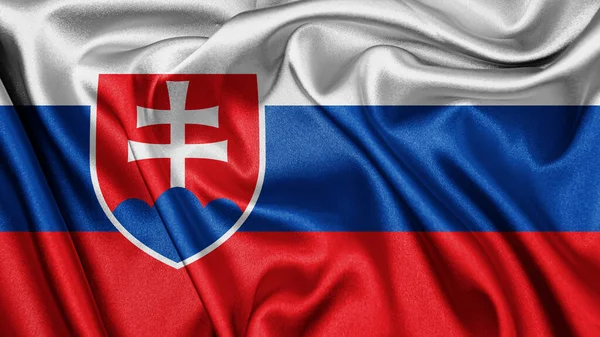紧贴现实质感面料的斯洛伐克丝绸绸缎旗 挥动飘扬的背景 国家的象征 九月一日 快乐日的概念 — 图库照片