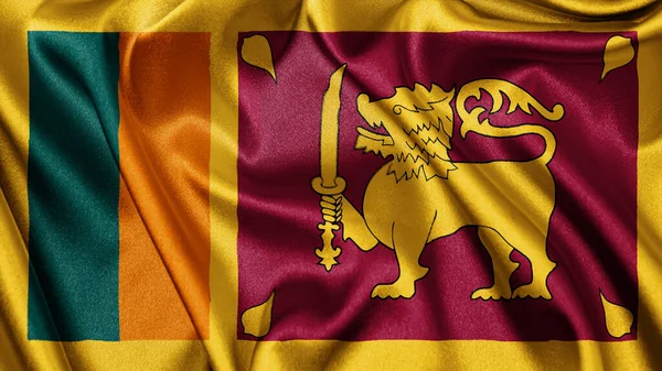 Close Realistico Tessuto Tessitura Seta Raso Bandiera Dello Sri Lanka — Foto Stock