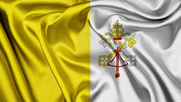 Close Realistische Textuur Textiel Zijde Satijnen Vlag Van Vaticaanstad Heilige — Stockfoto