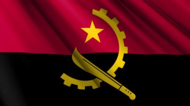 Angola 'nın dalgalanan arka planının gerçekçi kumaş ipek saten bayrağını kapatın. Ülkenin ulusal sembolü. 11 Kasım, Bağımsızlık Gününüz kutlu olsun. 3D animasyon 1080p Tam HD