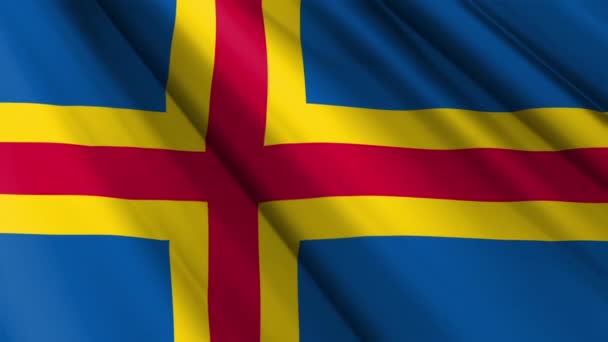 Närbild Realistisk Tyg Textil Siden Satin Flagga Åland Viftande Fladdrande — Stockvideo