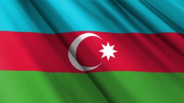 Azerbaycan 'ın dalgalanan arka planının gerçekçi desenli kumaş kumaşlı saten bayrağını kapatın. Ülkenin ulusal sembolü. 18 Ekim, Mutlu Gün konsepti. 3D animasyon 1080p Tam HD