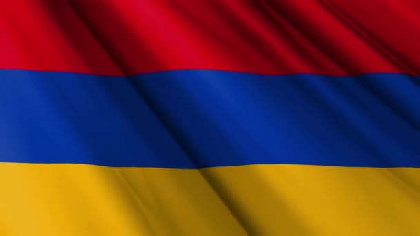 Lukk Den Realistiske Tekstiltekstilsilke Satengflagget Til Armenia Som Vifter Med – stockvideo