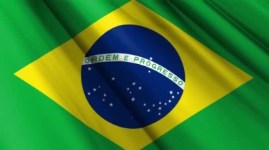 Brezilya 'nın dalgalı arka planında dalgalanan gerçekçi kumaş kumaş ipekten saten bayrağını kapatın. Ülkenin ulusal sembolü. 7 Eylül, Mutlu Günler konsepti. 3D animasyon 1080p Tam HD