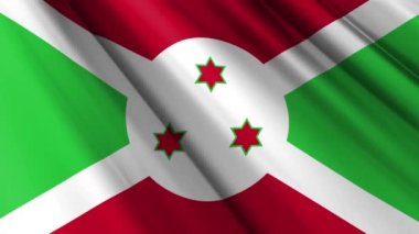 Burundi 'nin dalgalanan arka planının gerçekçi kumaş kumaş kumaş ipek saten bayrağını kapatın. Ülkenin ulusal sembolü. 1 Temmuz, Mutlu Günler konsepti. 3D animasyon 1080p Tam HD
