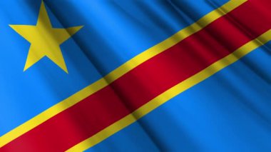 Demokratik Kongo Cumhuriyeti 'nin dalgalanan arka planının gerçekçi dokusu ipek saten bayrağını kapatın. Ülkenin ulusal sembolü. 30 Haziran, Mutlu Günler konsepti. 3D animasyon 1080p Tam HD