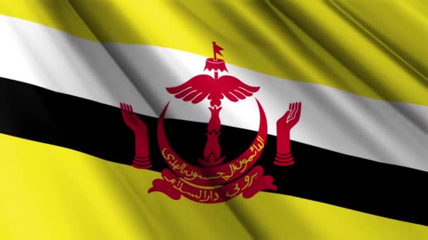 Lukk Realistisk Tekstur Tekstilsilke Sateng Flagg Fra Brunei Som Vifter – stockvideo