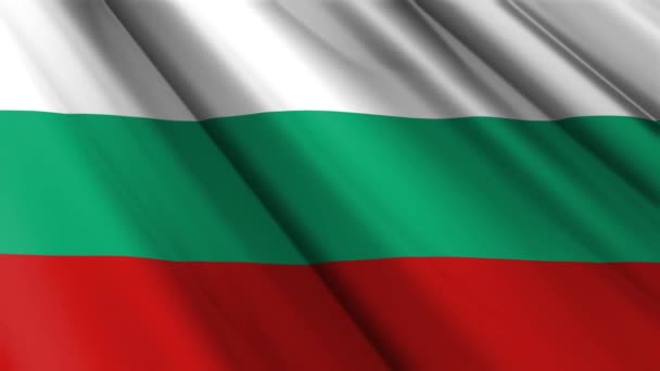 Cerca Tela Textura Realista Tela Seda Satén Bandera Bulgaria Ondeando — Vídeo de stock
