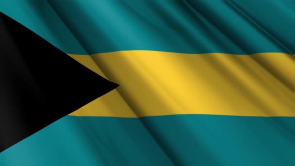 Cerca Tela Textura Realista Tela Seda Satén Bandera Bahamas Ondeando — Vídeos de Stock