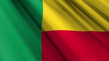 Benin cumhuriyetinin dalgalanan arka planının gerçekçi dokusu ipek ipek saten bayrağını kapatın. Ülkenin ulusal sembolü. 1 Ağustos, Mutlu Günler konsepti. 3D animasyon 1080p Tam HD