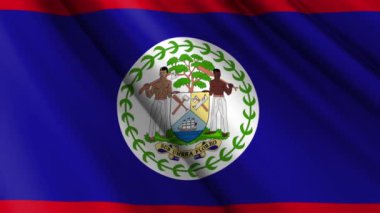 Belize 'nin dalgalanan arka planının gerçekçi kumaş kumaş kumaş saten bayrağını kapatın. Ülkenin ulusal sembolü. 21 Eylül, Mutlu Günler konsepti. 3D animasyon 1080p Tam HD