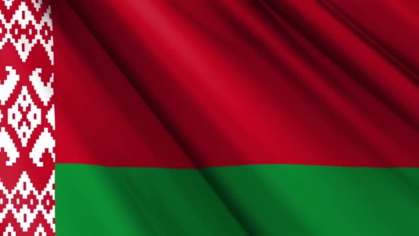 Zblízka Realistické Textury Textilie Textilní Hedvábí Saténová Vlajka Běloruska Mává — Stock video