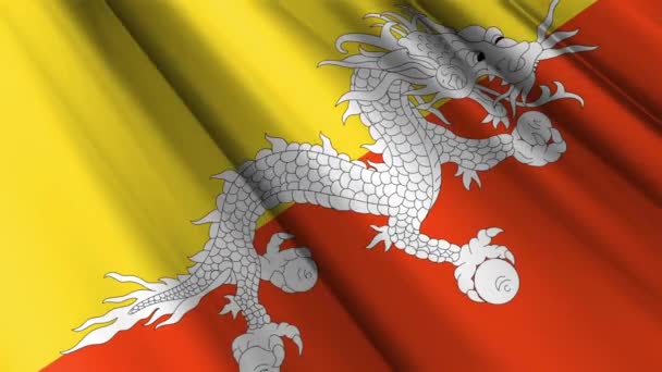 Primo Piano Realistico Tessuto Tessitura Seta Raso Bandiera Del Bhutan — Video Stock