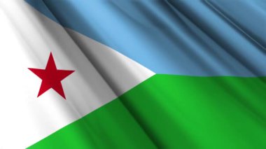 Djibouti 'nin dalgalanan arka planının gerçekçi dokusu, tekstil ipeği saten bayrağını kapat. Ülkenin ulusal sembolü. 27 Haziran, Mutlu Günler konsepti. 3D animasyon 1080p Tam HD