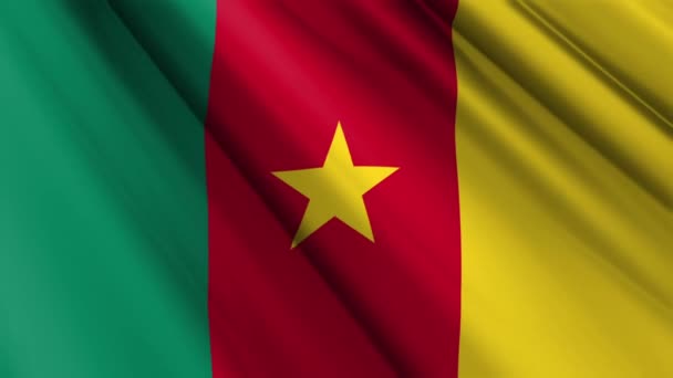 Cerca Tela Textura Realista Tela Seda Satén Bandera Camerún Ondeando — Vídeo de stock