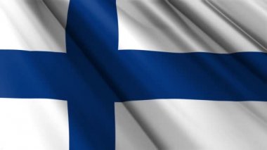 Finlandiya 'nın dalgalanan arka planının gerçekçi dokusu, ipek ipek saten bayrağını kapatın. Ülkenin ulusal sembolü. 6 Aralık, Mutlu Günler konsepti. 3D animasyon 1080p Tam HD