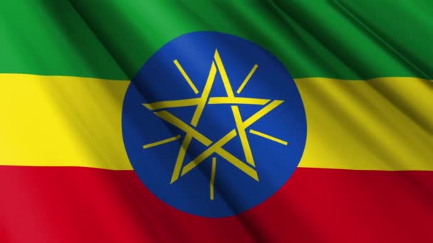 Cerca Textura Realista Textil Seda Satén Bandera Etiopía Ondeando Fondo — Vídeos de Stock