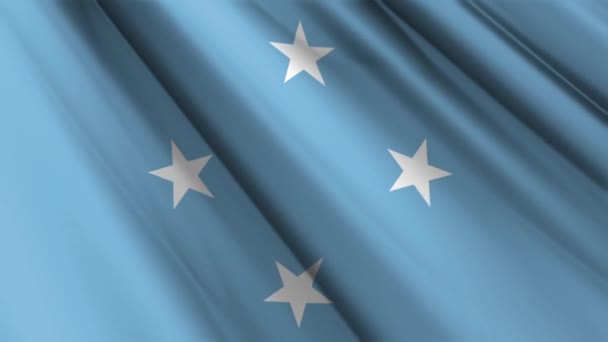 Закрыть Реалистичную Текстуру Текстильного Шелкового Флага Микронезии Развевающимся Фоне Национальный — стоковое видео