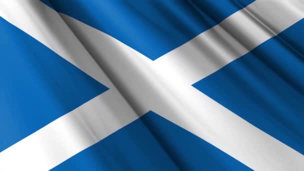 Närbild Realistisk Textur Textil Silke Satin Flagga Skottland Viftande Fladdrande — Stockvideo