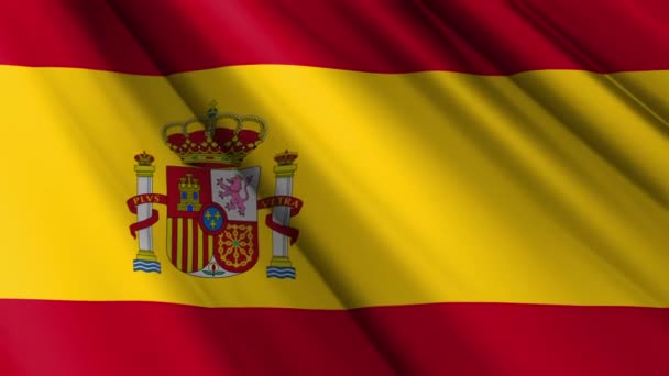 Detailní Realistická Textura Textilní Hedvábí Saténová Vlajka Španělska Vlnící Třepotající — Stock video