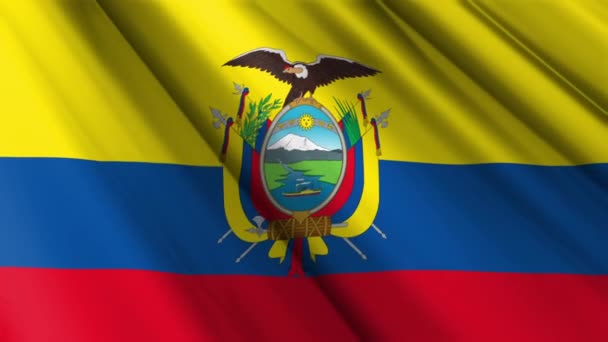 Cerca Textura Realista Textil Seda Satén Bandera Ecuador Ondeando Fondo — Vídeos de Stock