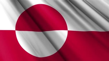 Grönland 'ın dalgalanan arka planının tekstil ipek saten bayrağını kapatın. Ülkenin ulusal sembolü. 21 Haziran, Mutlu Günler konsepti. 3D animasyon 1080p Tam HD