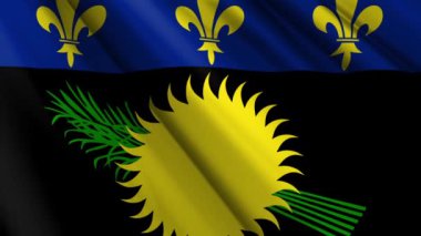 Guadeloupe 'un dalgalanan arka planının tekstil ipek saten bayrağını kapat. Ülkenin ulusal sembolü. 14 Temmuz, Mutlu Günler konsepti. 3D animasyon 1080p Tam HD