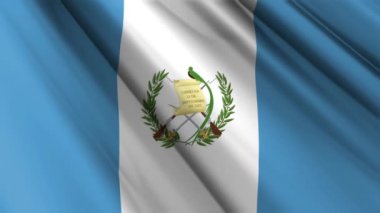 Guatemala 'nın dalgalanan arka planının tekstil ipek saten bayrağını kapat. Ülkenin ulusal sembolü. 15 Eylül, Mutlu Günler konsepti. 3D animasyon 1080p Tam HD