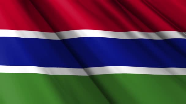 Cerca Textura Realista Textil Seda Satén Bandera Gambia Ondeando Fondo — Vídeo de stock