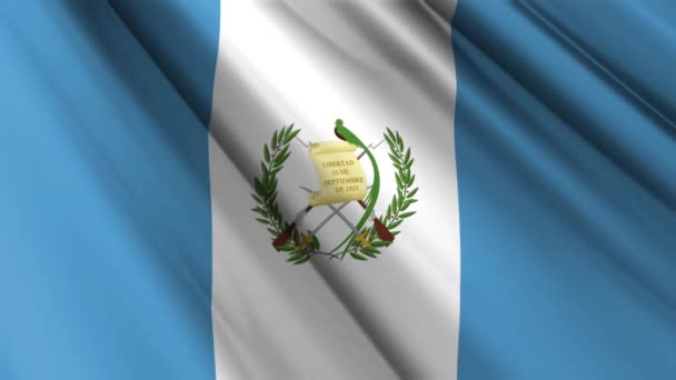 Nahaufnahme Realistische Textur Textil Seide Satin Flagge Von Guatemala Weht — Stockvideo