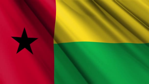 Primer Plano Realista Textil Seda Satén Bandera Guinea Bissau Ondeando — Vídeos de Stock